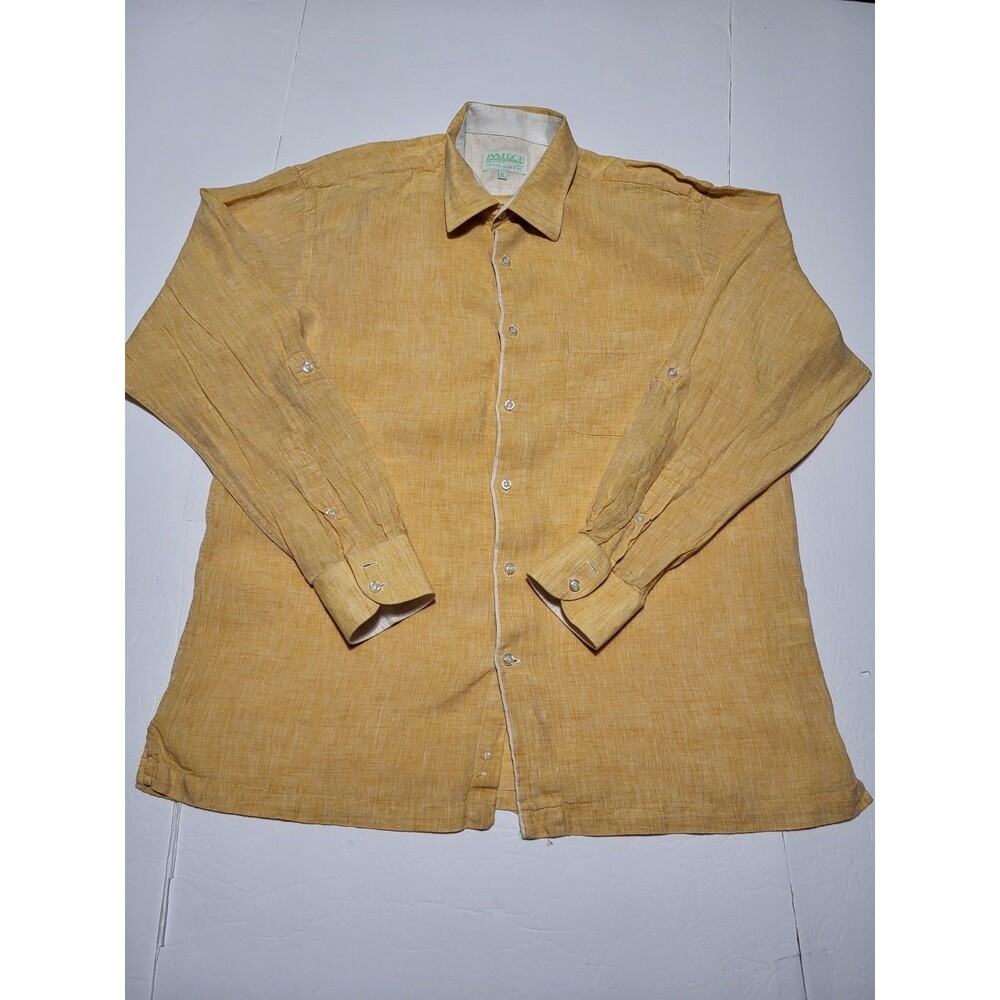 (#20) Inserch Collezione Uomo Men’s XL 100% Linen Button Shirt Blue Orange